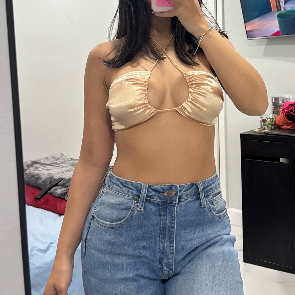 Champagne micro tie crop top